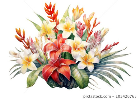 Tropical Paradise Bouquet watercolor composition. Tropical Paradise Bouquet watercolor composition. 103426763