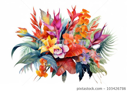 Tropical Paradise Bouquet watercolor composition. Tropical Paradise Bouquet watercolor composition. 103426786