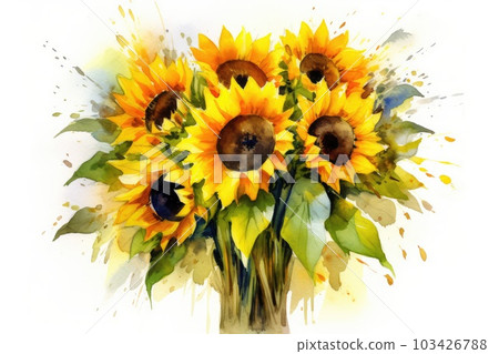 Sunny Sunflower Bouquet watercolor illustration. Sunny Sunflower Bouquet watercolor illustration. 103426788
