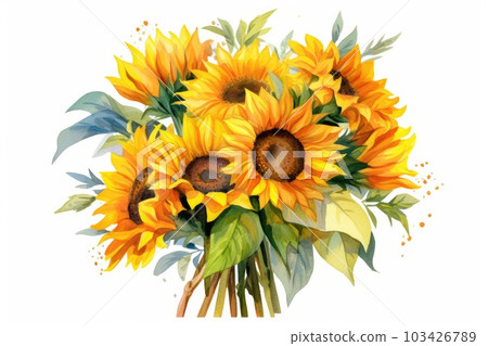 Sunny Sunflower Bouquet watercolor illustration. Sunny Sunflower Bouquet watercolor illustration. 103426789
