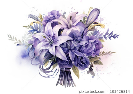 Monochromatic Elegance Bouquet watercolor composition. 103426814