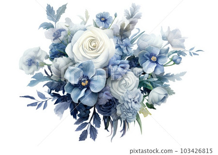 Monochromatic Elegance Bouquet watercolor composition. 103426815