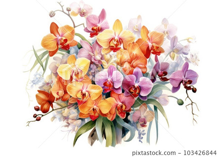 Orchid Bouquet detailed watercolor painting. 103426844