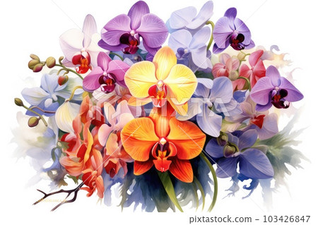 Orchid Bouquet detailed watercolor painting. 103426847