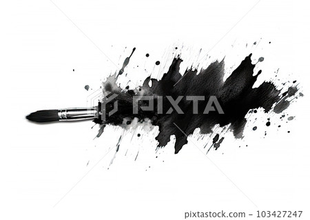 abstract black and white watercolor paint splashes on white  background.generative ai Stock Illustration