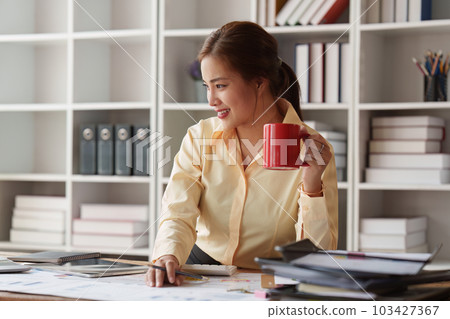 Accountant asian woman working on laptop and do document, tax, exchange, accounting and Financial advisor concept 103427367