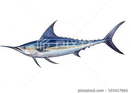 Marlin Swordfish marine animal isolated on white background, fish beak sharp as a sword, popular for fishing, aquatic sea diversity, with Generative AI. 103427665