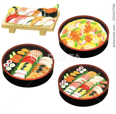 壽司插圖集，開胃小菜，什錦壽司木屐，散壽司 103427766