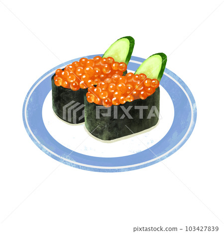 壽司在盤子上的插圖 Gunkan Ikura 103427839