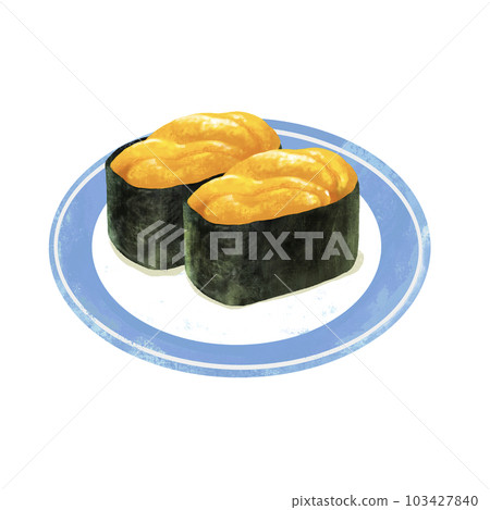 Illustration of sushi on a plate Gunkan sea urchin 103427840