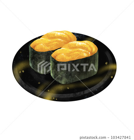 Illustration of sushi on a plate Gunkan sea urchin 103427841