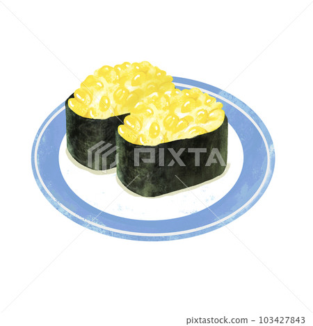 Illustration of sushi on a plate Gunkan corn 103427843