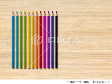 Colored pencil group isolated on wooden background. Horizontal background Colored pencil group isolated on wooden background. Horizontal background 103428094