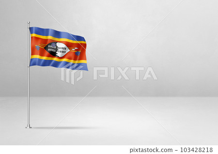 Swaziland flag isolated on white concrete wall background 103428218