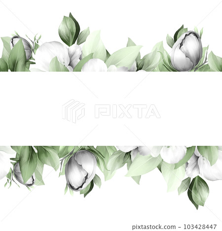 Seamless border with white flowers. Spring floral pattern for wedding stationary, greetings, etc 103428447
