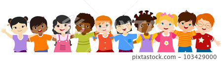 Close-up isolated group of happy and smiling multiethnic children hugging each other.Community or childhood with children of different culture. Multicultural kindergarten. Oneness. Peace. Friendship Close-up isolated group of happy and smiling multiethnic children hugging each other.Community or childhood with children of different culture. Multicultural kindergarten. Oneness. Peace. Friendship 103429000