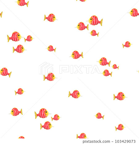 Watercolor underwater seamless pattern of colorful fishes isolated on white background. Perfect for wallpaper, print, baby textile, nursery, scrapbooking, postcards, clothing. Cartoon style. Watercolor underwater seamless pattern of colorful fishes isolated on white background. Perfect for wallpaper, print, baby textile, nursery, scrapbooking, postcards, clothing. Cartoon style. 103429073