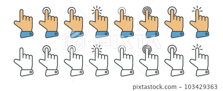 Hand cursor icon in different gestures. Finger mouse cursor. Clicking cursor vector illustration Hand cursor icon in different gestures. Finger mouse cursor. Clicking cursor vector illustration 103429363