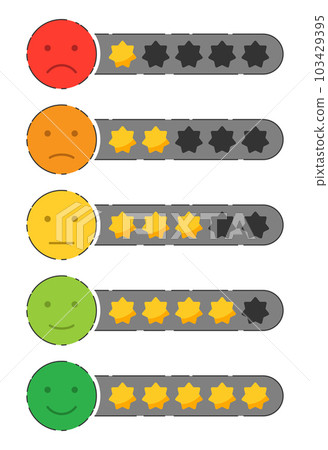 Emoji feedback icon with stars rating. Customers review vector collection Emoji feedback icon with stars rating. Customers review vector collection 103429395