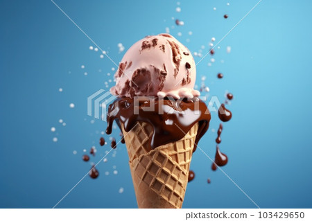 Ice cream cone with caramel. Illustration AI Generative Ice cream cone with caramel. Illustration AI Generative 103429650