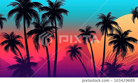 Colorful palm background. Illustration AI Generative 103429689