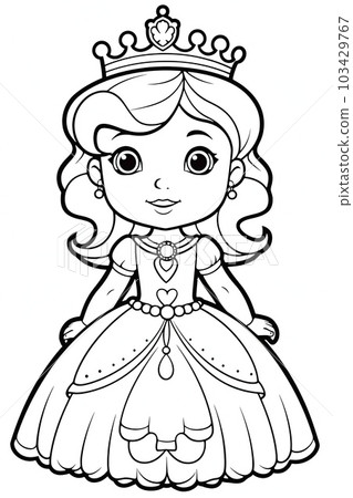 Coloring page with princess. Illustration AI Generative 103429767
