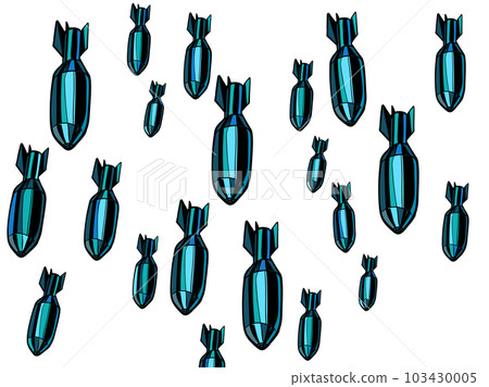 Bombing attack aggression war Armament deliveries. Military equipment. Many bombs are falling from the sky. Pop Art Retro 103430005