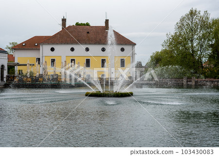 Lake in centre of Tapolca town. Tapolca is a small town in Hungary, close to Lake Balaton. 103430083