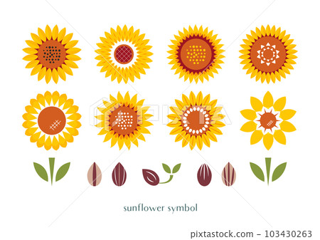 Sunflower flower illustration set (sunflower seeds, buds, leaves) yellow 103430263