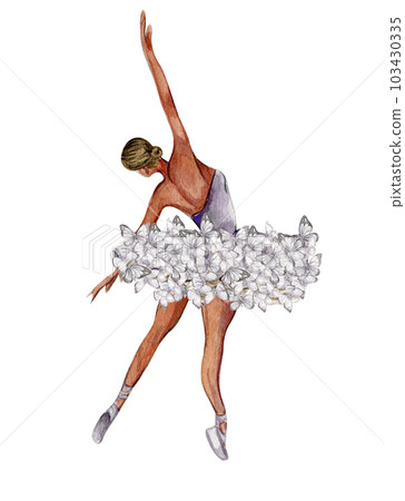 Watercolor dancing ballerina with butterfly. Lilac dresss ballerina. Picture for poster, invitation, postcard, background and posters Watercolor dancing ballerina with butterfly. Lilac dresss ballerina. Picture for poster, invitation, postcard, background and posters 103430335
