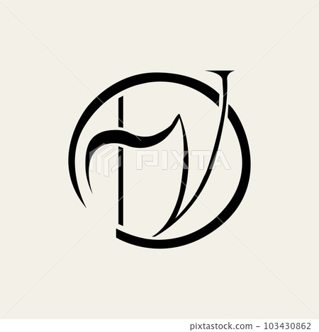 Monogram logo, Initial letters D and V black color on beige background 103430862