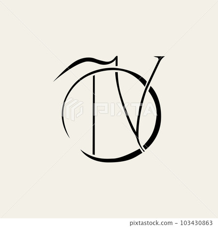 Monogram logo, Initial letters D and V black color on beige background 103430863