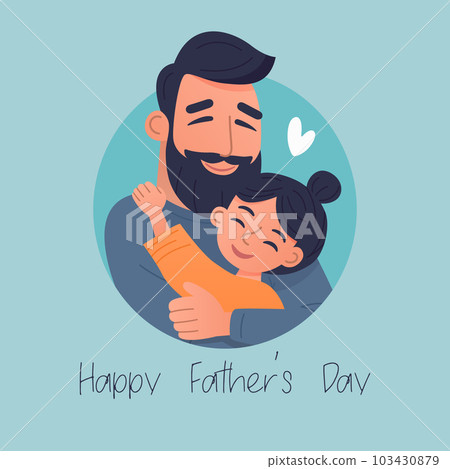 Cartoon Flat Characters - Father and His Little Daughter. Happy Smiling, Hugging People Couple - Dad, Daughter. Daddy s Daughter in His Arms Hugs. Family, Fathers Day Concept. Vector Illustration 103430879