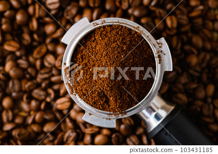 Top view of holder with espresso coffee 103431185