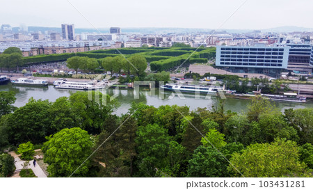 New cemetery of Boulogne in left part and river Seine and some buildings in panorama of Paris in May. Photo from park Saint-Germain island park New cemetery of Boulogne in left part and river Seine and some buildings in panorama of Paris in May. Photo from park Saint-Germain island park 103431281