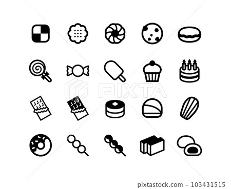 Sweets, snacks and sweets vector icon set 103431515