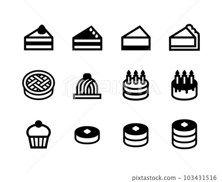 Vector icon set of various types of cakes Vector icon set of various types of cakes 103431516