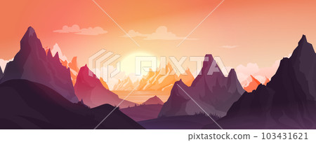 Mountains Sunset Landscape - Stock Illustration [103431621] - PIXTA