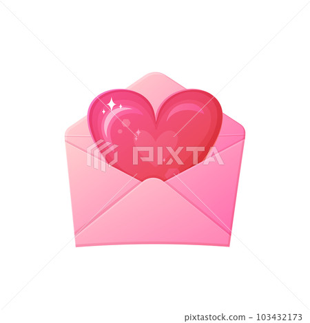 Love letter. Open envelope with heart. Vanentine day, romantic confession concept. Stock vector illustration in flat cartoon style isolated on white background. 103432173