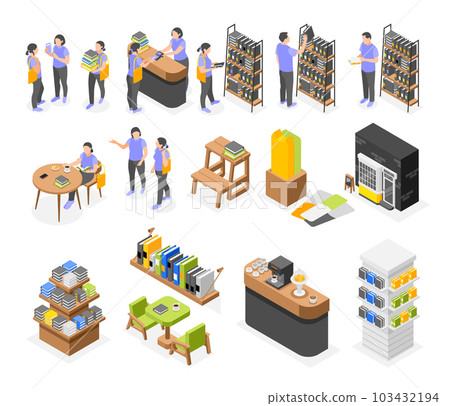 Book Store Isometric Icons Set Book Store Isometric Icons Set 103432194