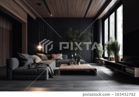 Modern interior design for home, office, interior details, upholstered furniture against the background of a dark classic wall Modern interior design for home, office, interior details, upholstered furniture against the background of a dark classic wall 103432782