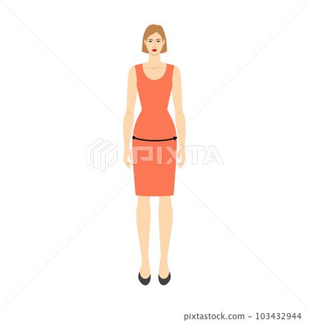 Women to do hip measurement body with arrows fashion Illustration for size chart. Flat female character front 8 head 103432944
