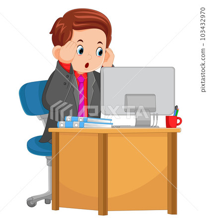 a father working as an accountant is experiencing his work pressure in front of the computer 103432970