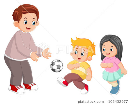 a father is happy playing ball with his son and daughter a father is happy playing ball with his son and daughter 103432977
