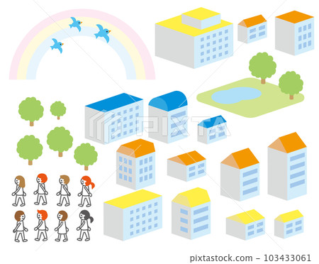Part of the city with a rainbow Condominium house colorful 103433061