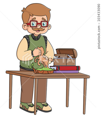 a middle grandfather make handicrafts by carving wood in the shape of a horse 103433090