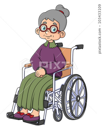 Grandmother sits in a wheelchair on a white background 103433109