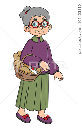 a old woman Carrying a Basket of Assorted Bread 103433110
