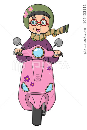 Senior woman traveling on modern motor scooter 103433111
