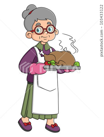 Smiling grandmother with Thanksgiving turkey Smiling grandmother with Thanksgiving turkey 103433122